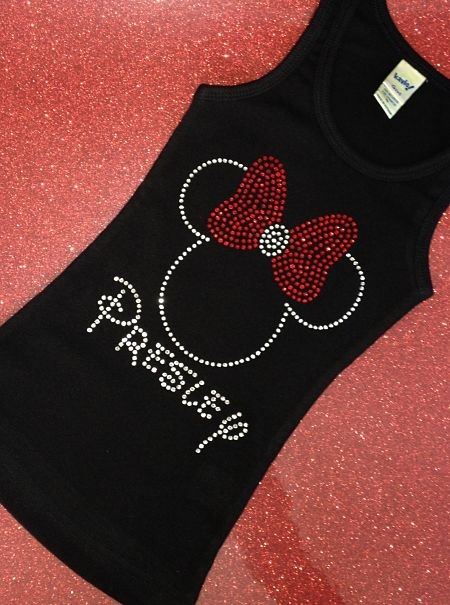 Minnie inspired Personalized Rhinestone Tank or Shirt-Red Bow