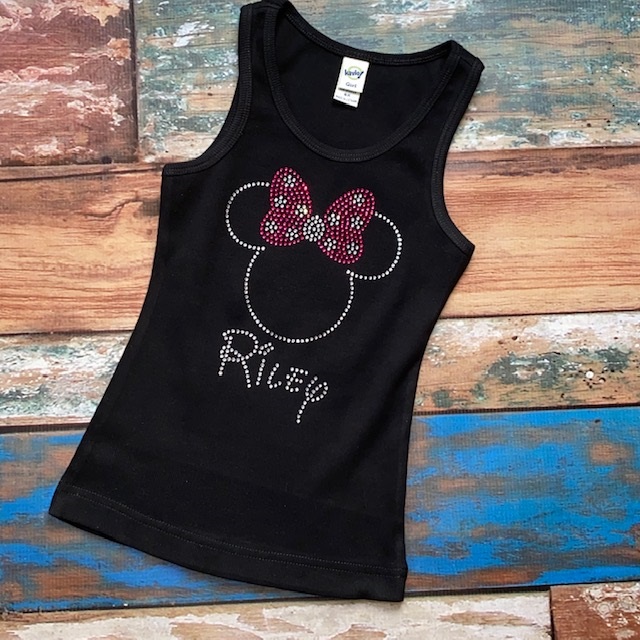 Minnie inspired Personalized Rhinestone Tank or Shirt-Hot Pink Bow